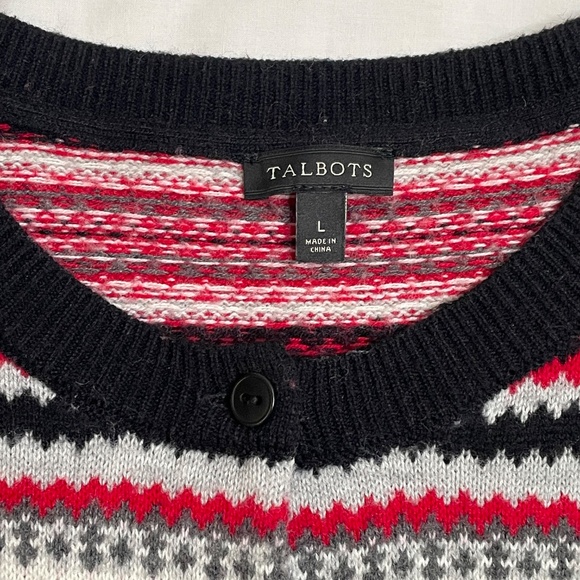 Talbots Cardigan Sweater Lambswool Fair Isle Button Up Large - Picture 3 of 8